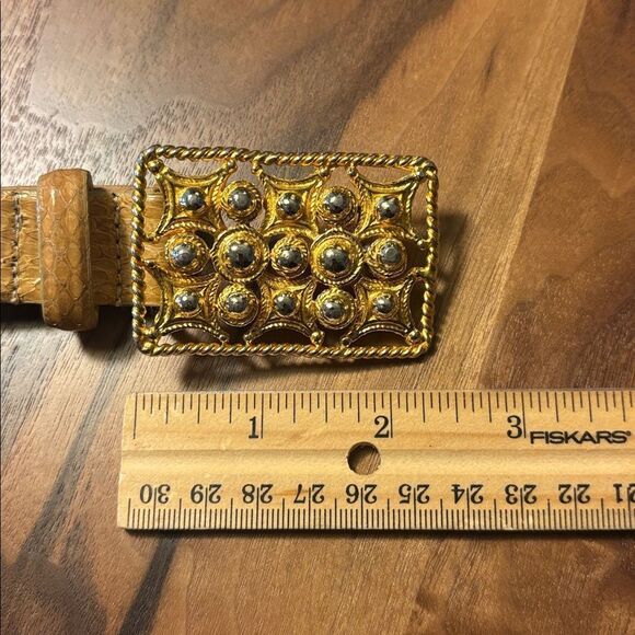 Vintage Carlisle Snakeskin (?) Leather Belt with Gold and Silver Buckle - L main image 4